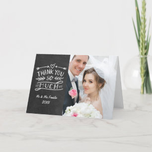 Tarjeta De Agradecimiento Chalkboard Boho Boda Foto Muchas Gracias