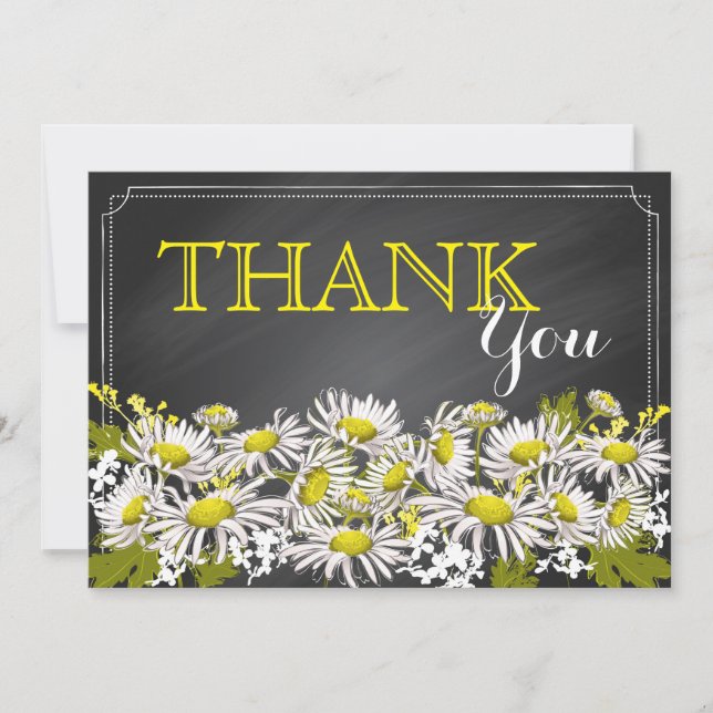 Tarjeta De Agradecimiento Chalkboard Daisies Rustic Modern Gracias (Anverso)
