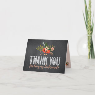 Tarjeta De Agradecimiento Chalkboard Floral Bridesmaid Gracias