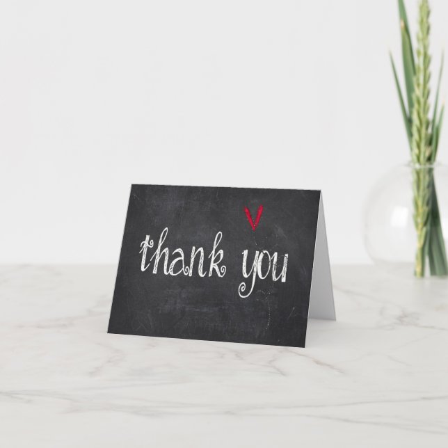Tarjeta De Agradecimiento Chalkboard Gracias con el corazón rojo (Anverso)