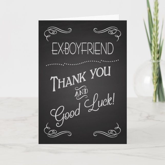 Tarjeta De Agradecimiento Chalkboard Gracias y buena suerte a exnovio (Anverso)