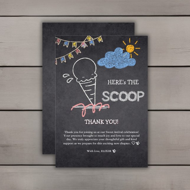 Tarjeta De Agradecimiento Chalkboard Ice Cream Scoop Drawing Baby Shower (Subido por el creador)