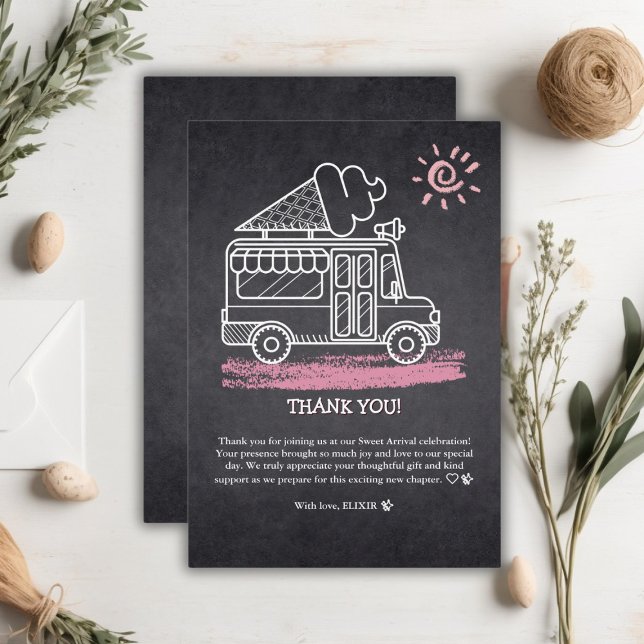 Tarjeta De Agradecimiento Chalkboard Ice Cream Truck Baby Shower (Subido por el creador)