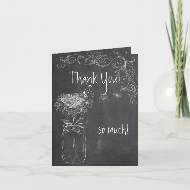 TARJETA DE AGRADECIMIENTO CHALKBOARD MASON JAR GARDEN WEDDING GRACIAS (Anverso)