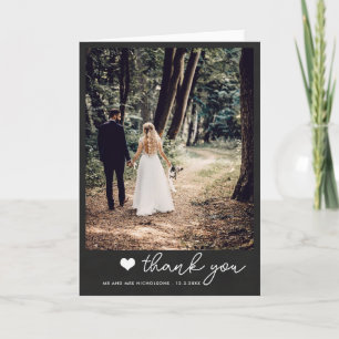 Tarjeta De Agradecimiento Chalkboard Pareja Boda Foto Gracias Cursiva