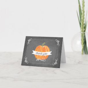Tarjeta De Agradecimiento Chalkboard Pequeña Calabaza Gracias