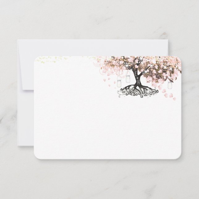 Tarjeta De Agradecimiento Chalkboard Pink Heart Leaf Tree Gracias (Anverso)