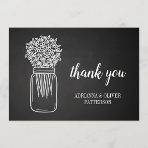 Tarjeta De Agradecimiento Chalkboard Rústico Mason Jar Flowers Gracias