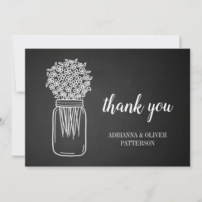 Tarjeta De Agradecimiento Chalkboard Rústico Mason Jar Flowers Gracias (Anverso)