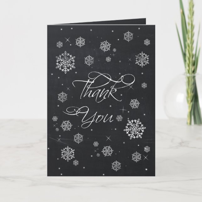 Tarjeta De Agradecimiento Chalkboard Snowflakes Bridal Shower Gracias Tarjet (Anverso)