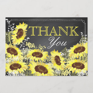 Tarjeta De Agradecimiento Chalkboard Sunflower Rustic Moderno Gracias