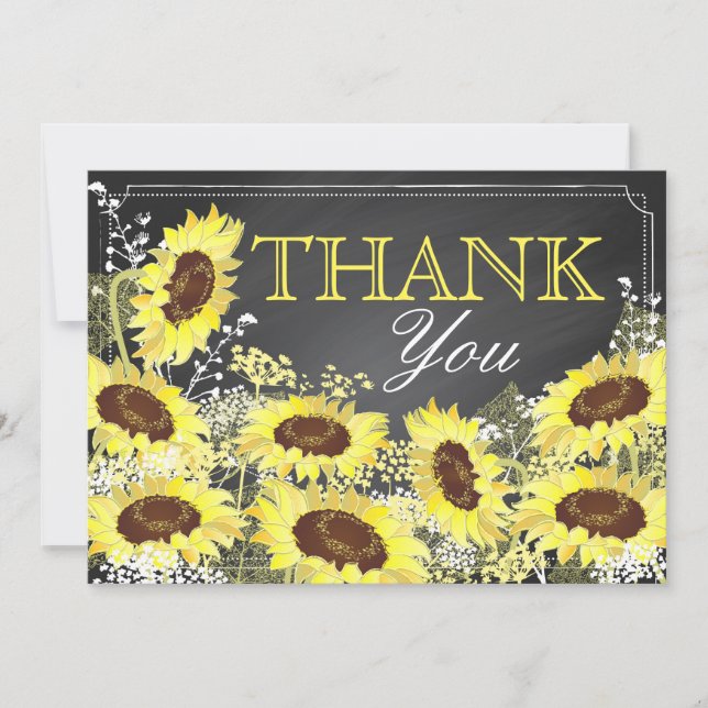Tarjeta De Agradecimiento Chalkboard Sunflower Rustic Moderno Gracias (Anverso)