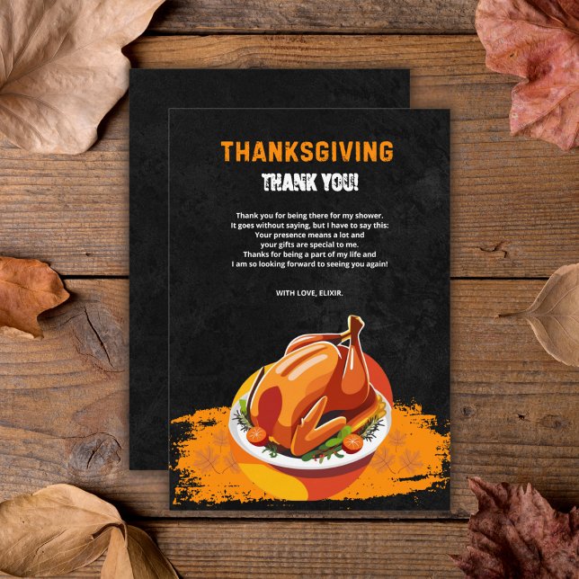 Tarjeta De Agradecimiento Chalkboard Thankde Roast Turkey Baby Shower (Subido por el creador)