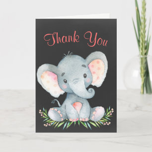 Tarjeta De Agradecimiento Chalkboard Watercolor Elephant Chica Gracias