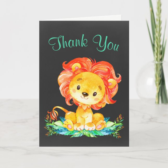 Tarjeta De Agradecimiento Chalkboard Watercolor Lion Gracias (Anverso)