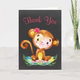 Tarjeta De Agradecimiento Chalkboard Watercolor Monkey Chica Gracias