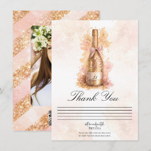 Tarjeta de agradecimiento Champagne Bubbly y dorad