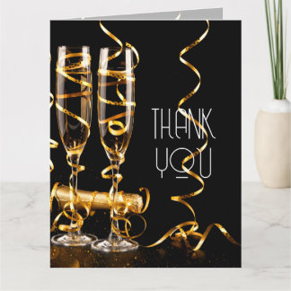 Tarjeta De Agradecimiento Champagne Cinta Dorada