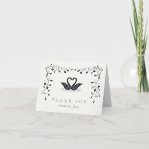 Tarjeta De Agradecimiento Champagne Corbata Negra Elegante Cisne Monograma c