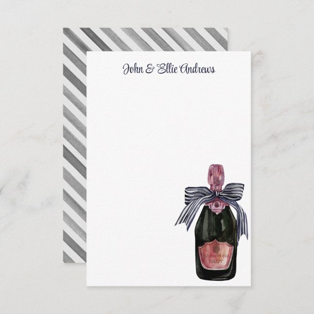 Tarjeta De Agradecimiento Champagne francés acuarela con barro a rayas (Anverso / Reverso)