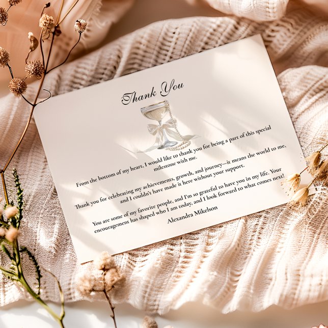 Tarjeta De Agradecimiento Champagne Pearl Bow Graduation (Subido por el creador)