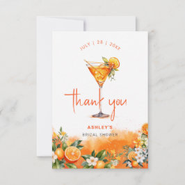 Tarjeta De Agradecimiento Champán de Flores Naranjas en Acuarela Bridal Show
