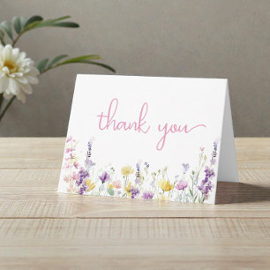 Tarjeta De Agradecimiento Champán de Niña Bebé con Aquarela de Flores Silves