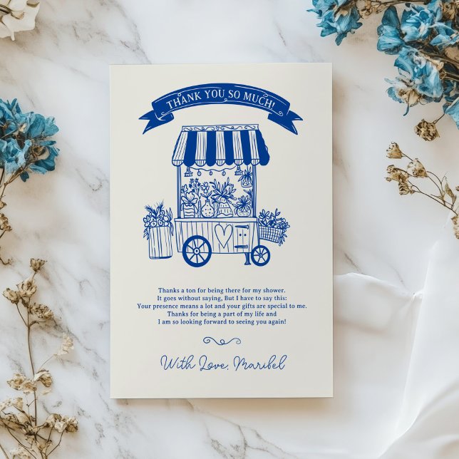 Tarjeta De Agradecimiento Champán de shower nupcial con garabatos florales f (Off the market floral scribbles bridal shower thank you card)