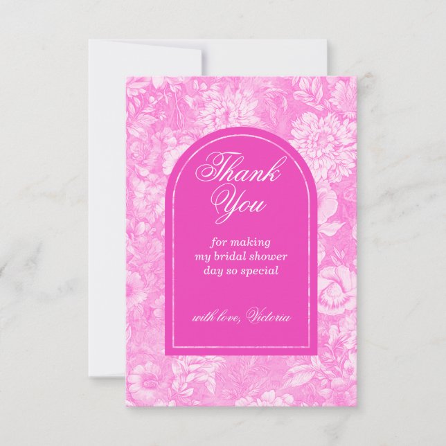 Tarjeta De Agradecimiento Champán floral magenta rosa de ducha nupcial (Anverso)