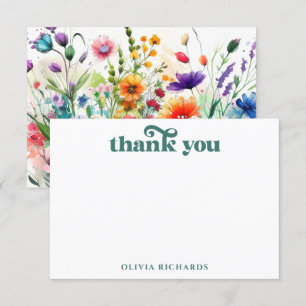 Tarjeta De Agradecimiento Champán Nupcial Bohemio de Flores Silvestres Acuar