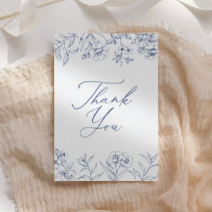 Tarjeta De Agradecimiento Champán Nupcial Chinoiserie Floral Azul