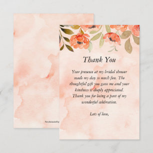 Tarjeta De Agradecimiento Champán Nupcial de Floral Naranja Acuarela
