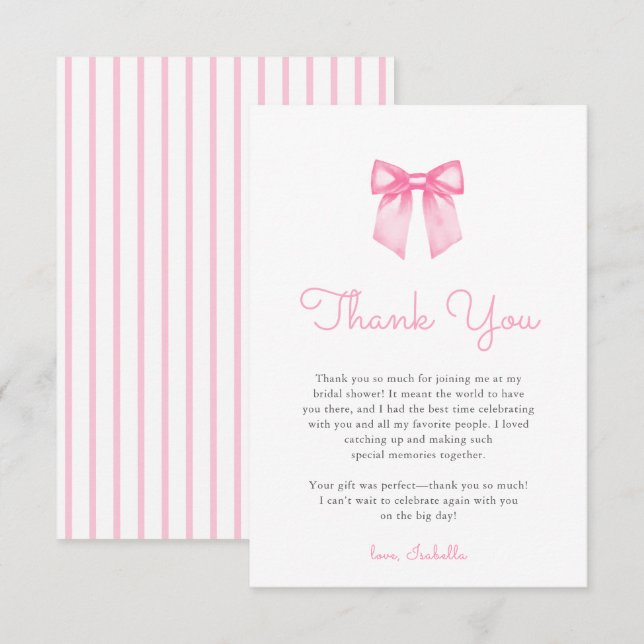 Tarjeta De Agradecimiento Champán Nupcial de Lazo Rosa Elegante (Anverso / Reverso)