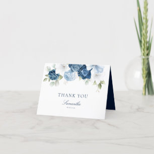 Tarjeta De Agradecimiento Champán Nupcial Floral Azul Polvoriento Acuarela