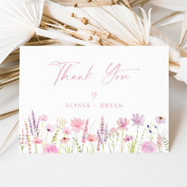 Tarjeta De Agradecimiento Champán Nupcial Moderno Boho con Letras de Flores 