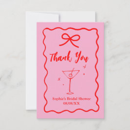 Tarjeta De Agradecimiento Champán Nupcial Retro Rosa y Rojo Ondulado