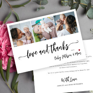 Tarjeta De Agradecimiento Champán para bebé 3 collage de fotos elegante letr