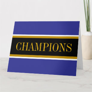 Tarjeta De Agradecimiento CHAMPIONS Azul Real Negro Blanco Rayas de Carreras