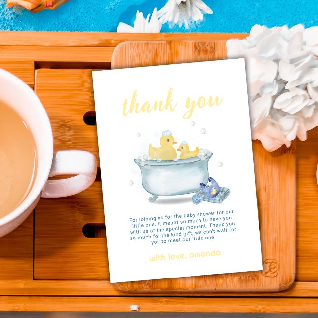 Tarjeta De Agradecimiento Chapoteo Salpicadura Cumpleaños de Bebé Pato de Ma (Splish Splash Mommy Duck Bathtub Baby Shower Thank You Card)