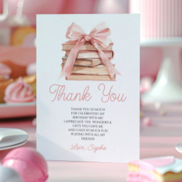Tarjeta De Agradecimiento Chapter Storybook Pink Bow Books Birthday Party