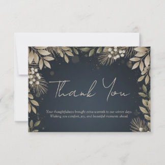 Tarjeta De Agradecimiento Charcoal Gold Neutral Foliage Holiday