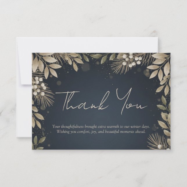 Tarjeta De Agradecimiento Charcoal Gold Neutral Foliage Holiday (Anverso)
