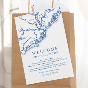 Tarjeta De Agradecimiento Charleston SC Boda Bienvenida Azul Marina Itinerar