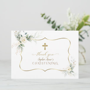 Tarjeta De Agradecimiento Charm Airy Greenery White Flowers Chica Christenin