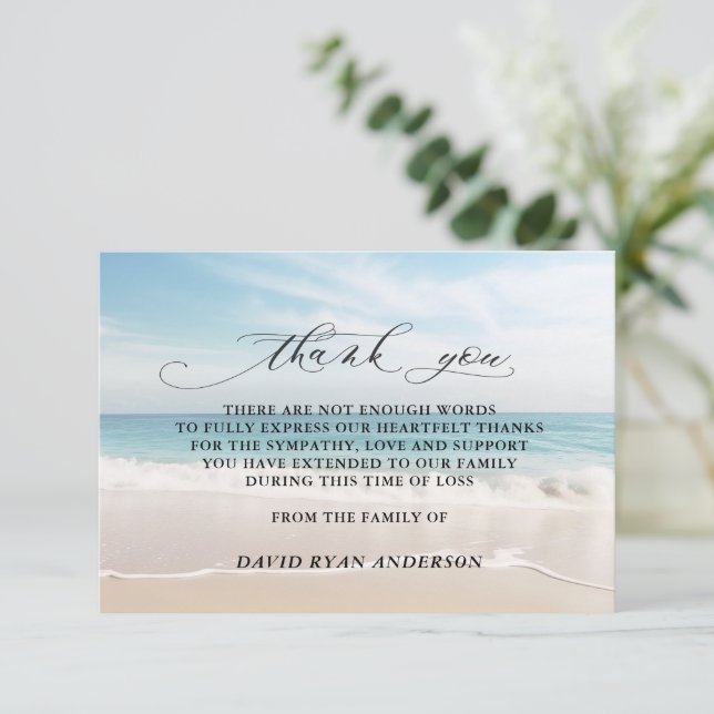 Tarjeta De Agradecimiento Charm Beach Ocean View Photo In Love Memory (Anverso de pie)