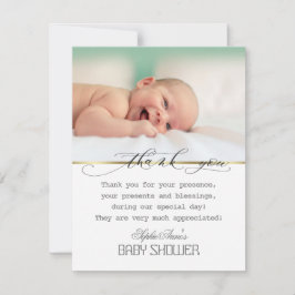 Tarjeta De Agradecimiento Charm Greenery Frame Gold Photo Baby Shower