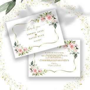 Tarjeta De Agradecimiento Charm Pink Rubor Flores Gold Frame Boda