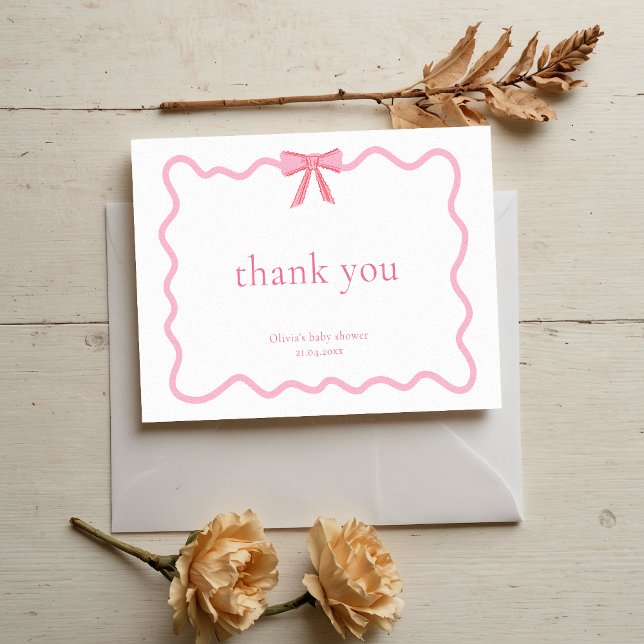 Tarjeta De Agradecimiento Charm Soft Pink Bow Baby Shower (Subido por el creador)