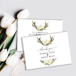 Tarjeta De Agradecimiento Charm White Cream Flowers Antlers Boda