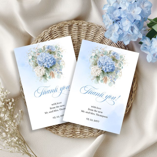 Tarjeta De Agradecimiento Charming Blue Hydrangeas Eucalyptus Wedding thanks (Charming Blue Hydrangeas Eucalyptus Wedding thank you card

)